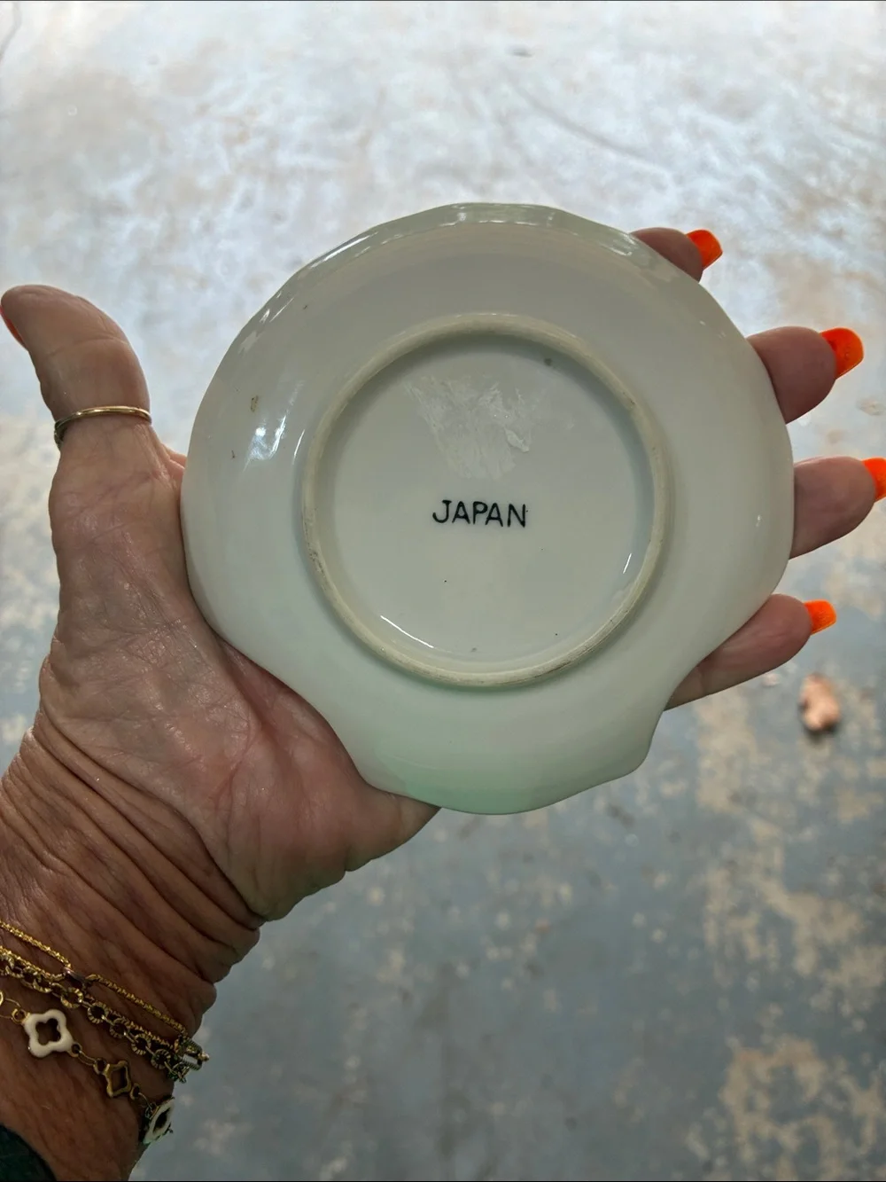 White Porcelain Shell Dish with Yellow Floral Design